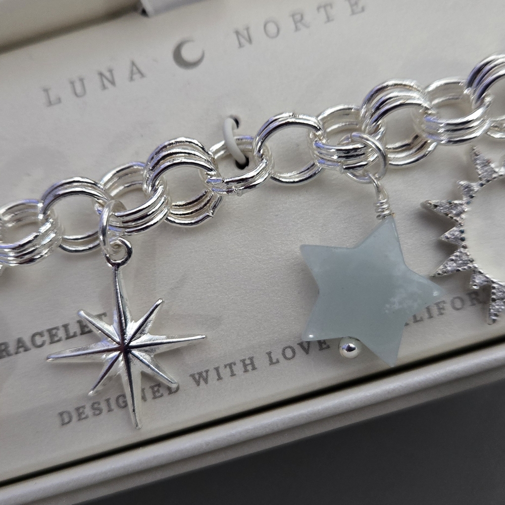 🌙 Luna Norte Silver Sweet & Simple Charm Bracelet, Viral, Genuine Gem Stones